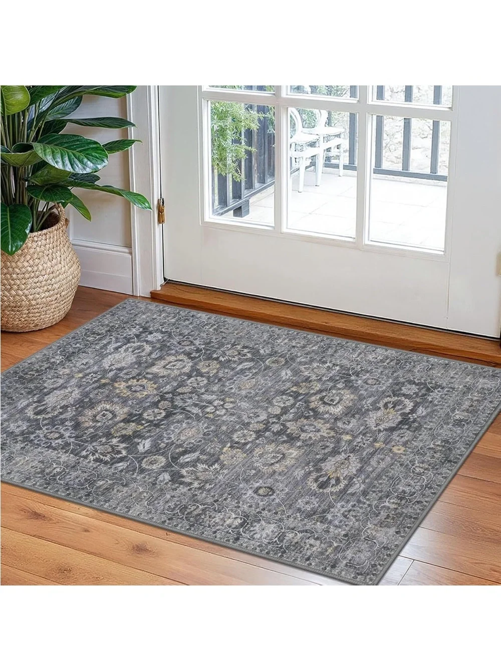 Vintage-Style Gray Floral Area Rug 2x3 New!
